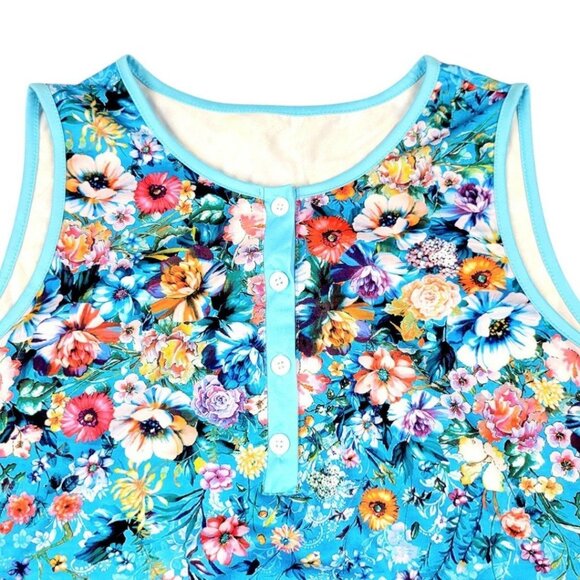 Women's XXL Blue Tropical Tank Top - Chic Half-Placket Design Lightweight Style - Picture 8 of 12